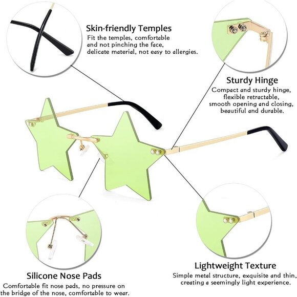 Rimless Star Shape Sunglasses Unisex Trendy UV400 Polycarbonate